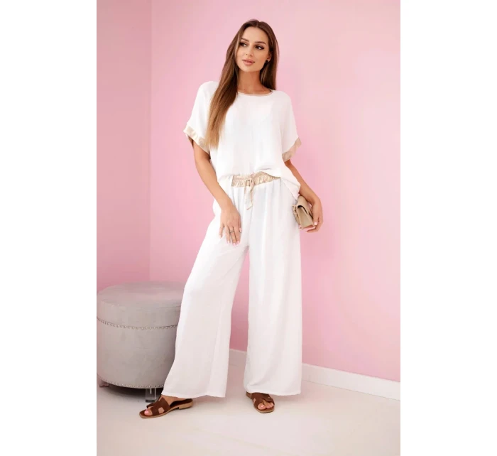 Viskózový komplet se zlatým lemováním ecru Viskózový komplet se zlatým lemováním ecru