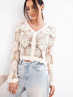 Dámský letní krajkový svetr s knoflíky a dlouhým rukávem černý