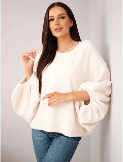 Svetr dámský s přídavkem model 22540770 oversize světlý béžový - K-Fashion
