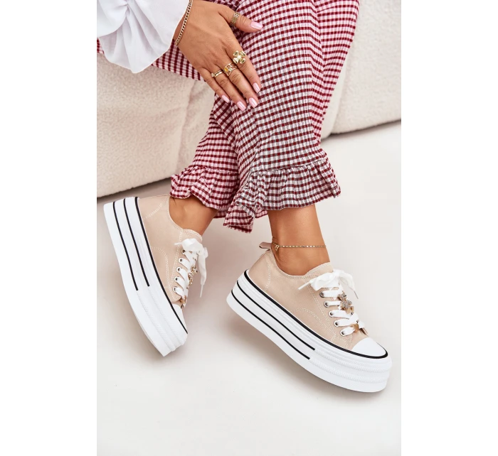 Dámské Tenisky Na Platformě Se Zlatými Béžové model 21701231 - Boto Dámské Tenisky Na Platformě Se Zlatými Béžové model 21701231 - Boto