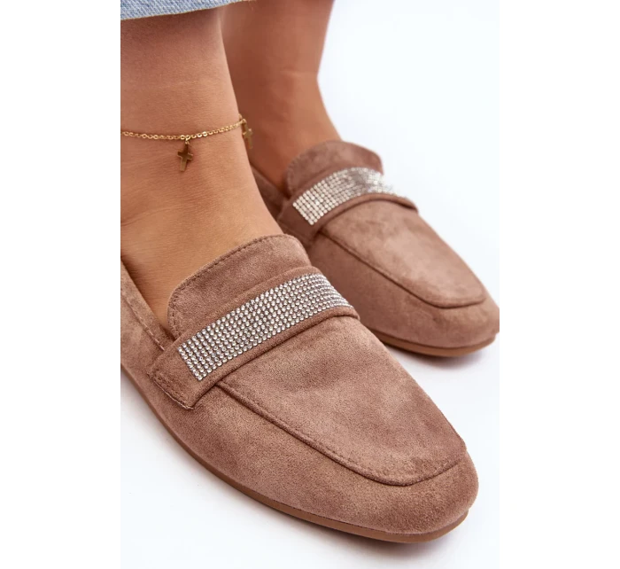Dámské mokasíny s kamínky Světle hnědá Ralrika Dámské mokasíny s kamínky Světle hnědá Ralrika