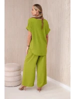 Komplet s náhrdelníkem halenka + kalhoty kiwi