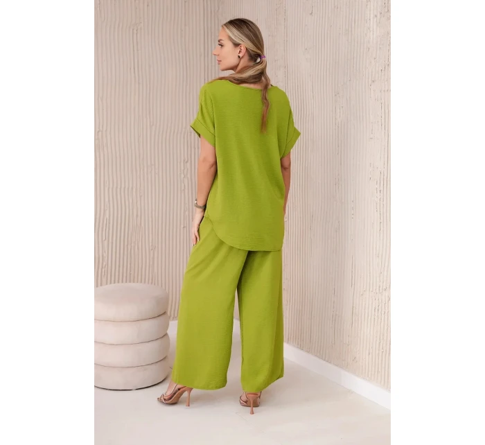 Komplet s náhrdelníkem halenka + kalhoty kiwi