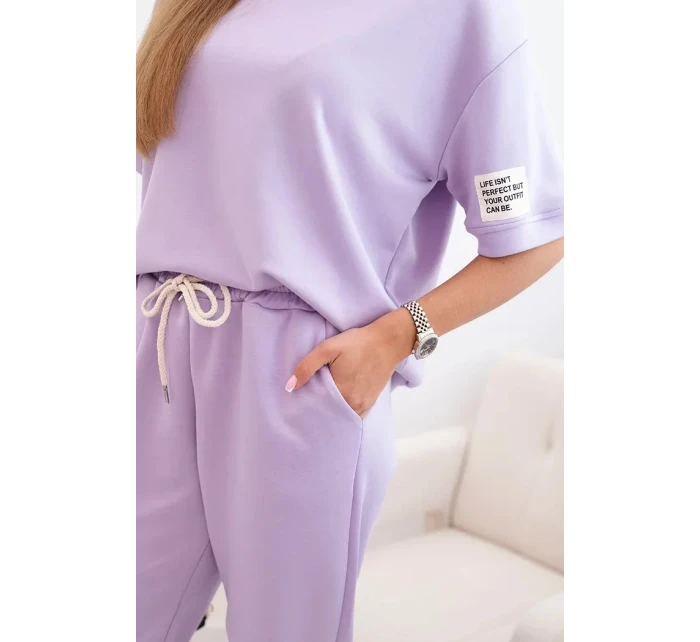 Dámský viskózový komplet s krátkým rukávem a nohavicemi světle fialová
