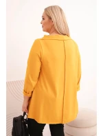 Dámská bavlněná blůza Plus Size asymetrická s ohrnovacími rukávy hořčicová Dámská bavlněná blůza Plus Size asymetrická s ohrnovacími rukávy hořčicová