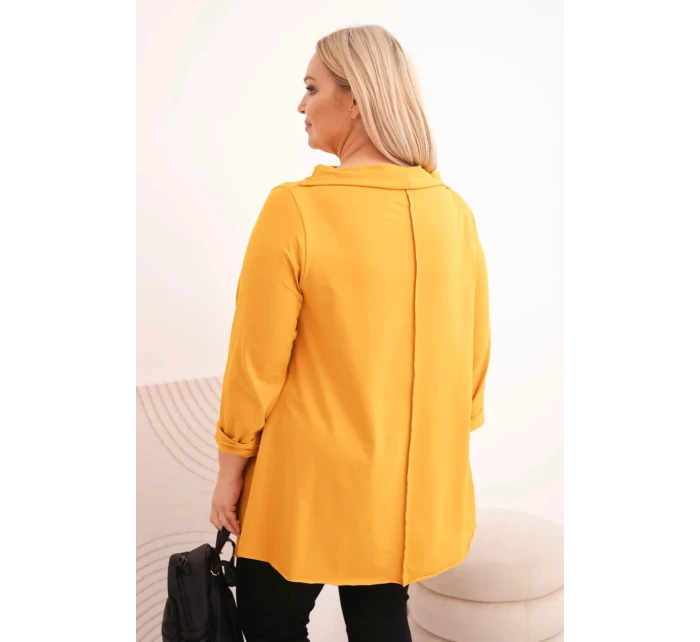 Dámská bavlněná blůza Plus Size asymetrická s ohrnovacími rukávy hořčicová Dámská bavlněná blůza Plus Size asymetrická s ohrnovacími rukávy hořčicová