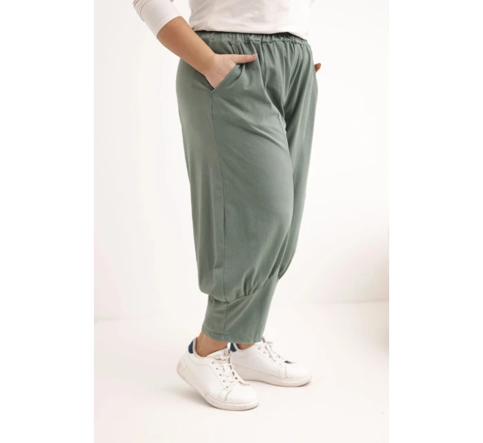 Dámské kalhoty Plus Size s nízkým sedem a gumou v pase khaki