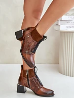 Zazoo 60503 Kožené boty na podpatku zateplené hnědé