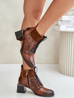 model 21677160 Kožené boty na podpatku zateplené hnědé - Zazoo