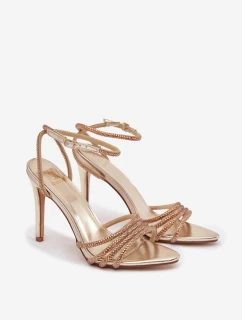 Dámské sandály na jehlovém podpatku se třpytivými krystalky - zlaté Rosavie
