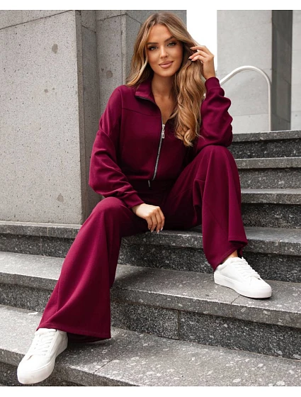 Komplet damski spodnie i bluza ze stójką bordowy model 21470450 - Moon Komplet damski spodnie i bluza ze stójką bordowy model 21470450 - Moon