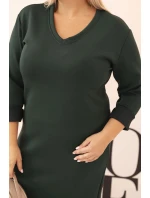 Dámská plus size sukýnka máslová s výstřihem do V a rukávem tmavě zelená