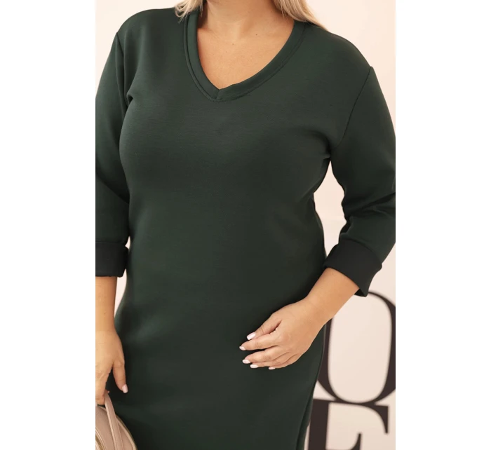 Dámská plus size sukýnka máslová s výstřihem do V a rukávem tmavě zelená
