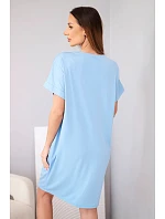 Dámské viskózové šaty s krátkým rukávem a ozdobným potiskem modré