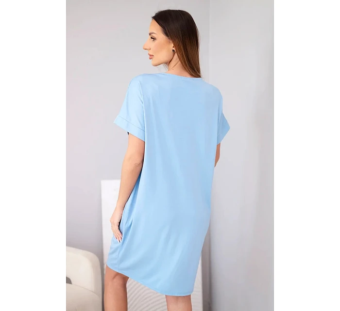 Dámské viskózové šaty s krátkým rukávem a ozdobným potiskem modré