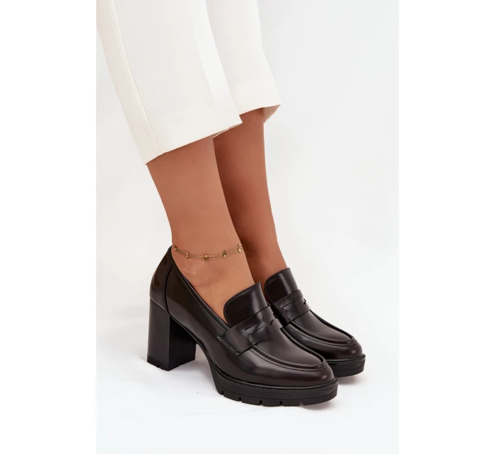 Dámské polobotky na sloupku z eko kůže čokoládové model 21710751 - Boto