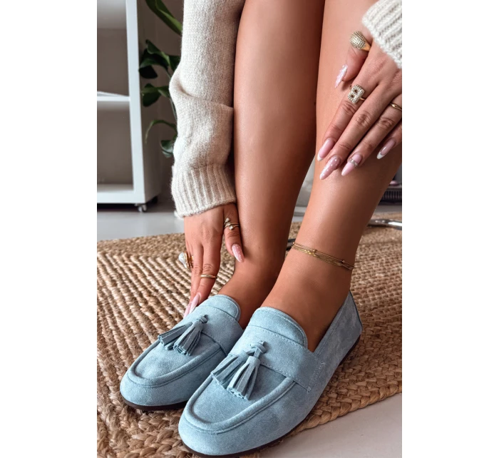 Dámské mokasíny s plochou podrážkou a třásněmi, modré Marilisse Dámské mokasíny s plochou podrážkou a třásněmi, modré Marilisse
