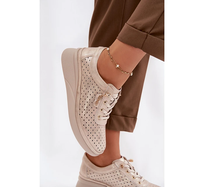 Kožené Ažurové Dámské Polobotky Vinceza 79603 Zlaté