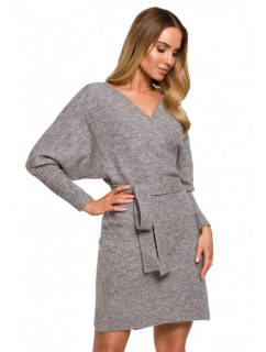 model 18003590 Zavinovací svetrové šaty s vázáním šedé - Moe