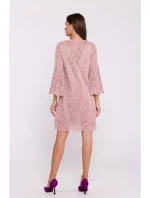 S380 Krajkové šaty ve tvaru trapézu - pudrové