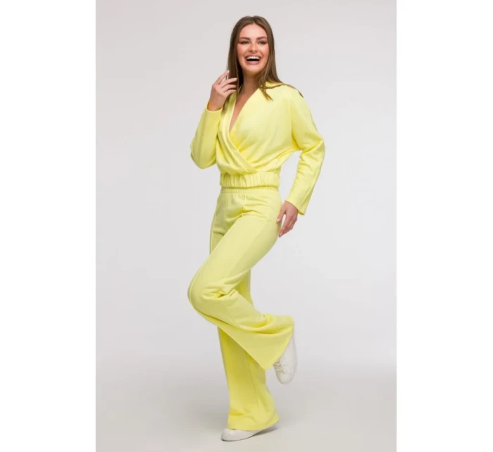 B296 Kalhoty se širokými nohavicemi a předními švy - lemon