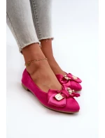 Dámské eko semišové balerínky s mašlí a broží Fuchsia Satris Dámské eko semišové balerínky s mašlí a broží Fuchsia Satris
