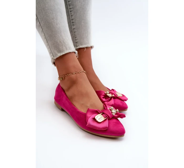 Dámské eko semišové balerínky s mašlí a broží Fuchsia Satris Dámské eko semišové balerínky s mašlí a broží Fuchsia Satris