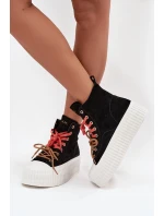 Dámské zateplené semišové trampky na masivní platformě GOE – černé