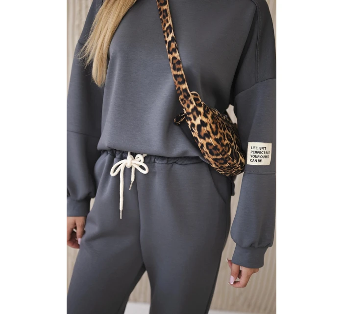 Komplet teplákové + kalhoty máslová látka grafit Komplet teplákové + kalhoty máslová látka grafit