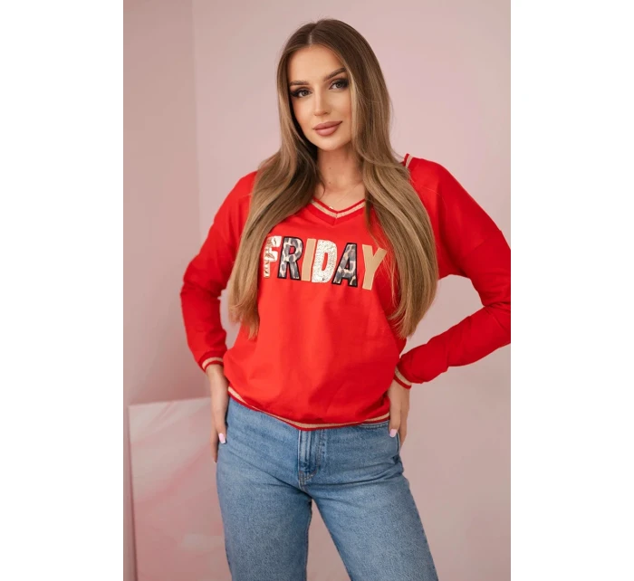 Dámská mikina s flitrovým nápisem červený