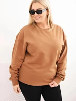 Dámská mikina Plus Size bavlněná basic s kulatým výstřihem camelová
