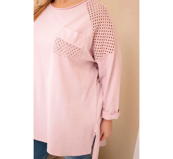 Dámská mikina Plus Size bavlněná s potiskem tmavě pudrově růžová