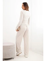 Dámský viskózový komplet s halenkou a širokými kalhotami světle béžový