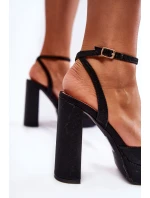 Dámské sandály třpytivé na podpatku Černe model 21596977 - Boto Dámské sandály třpytivé na podpatku Černe model 21596977 - Boto