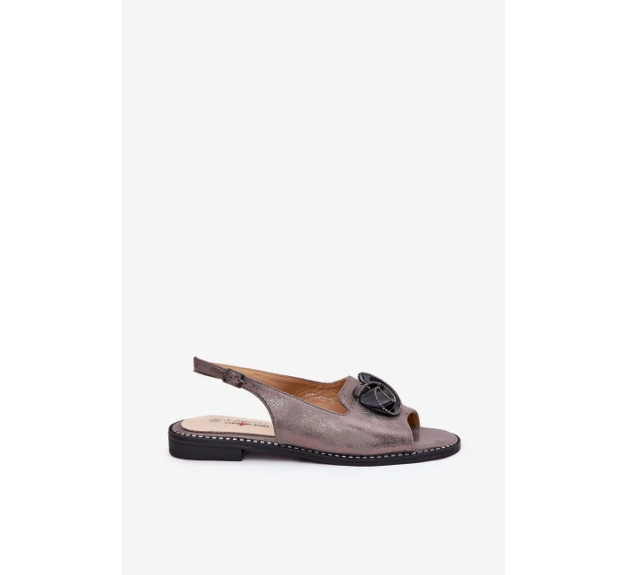 Lesklé Dámské Sandály S Ozdobou model 21691560 Šedé - S.Barski Lesklé Dámské Sandály S Ozdobou model 21691560 Šedé - S.Barski