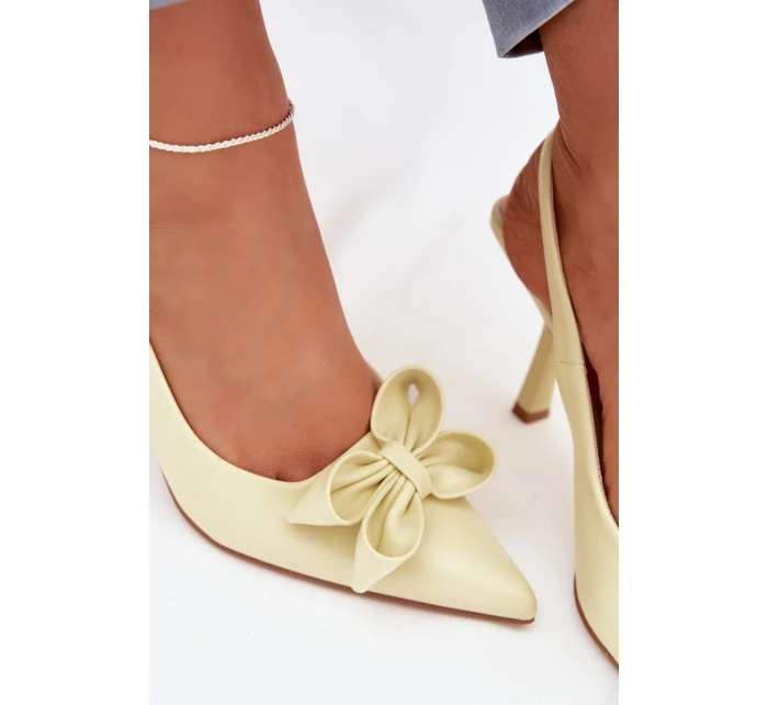 Dámské sandály na podpatku s mašlí Žluté model 22027955 - Boto