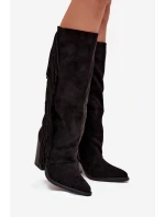 Dámské kovbojky na podpatku s třásněmi Tivara – černé