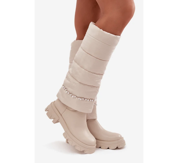Dámské zateplené kozačky s korálky Irvette – světle béžové