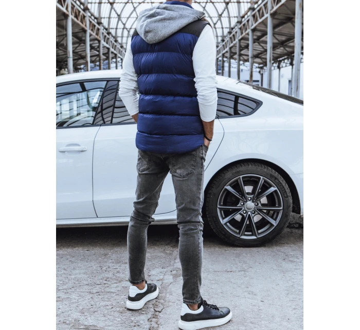 Pánská prošívaná vesta s kapucí tmavě modrá FashionStreet TX3937