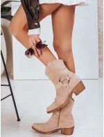 Dámské semišové kovbojské boty béžové model 21994587 - Dstreet Dámské semišové kovbojské boty béžové model 21994587 - Dstreet