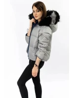 Tmavě modro-šedá oboustranná dámská bunda (b9555) Tmavě modro-šedá oboustranná dámská bunda (b9555)