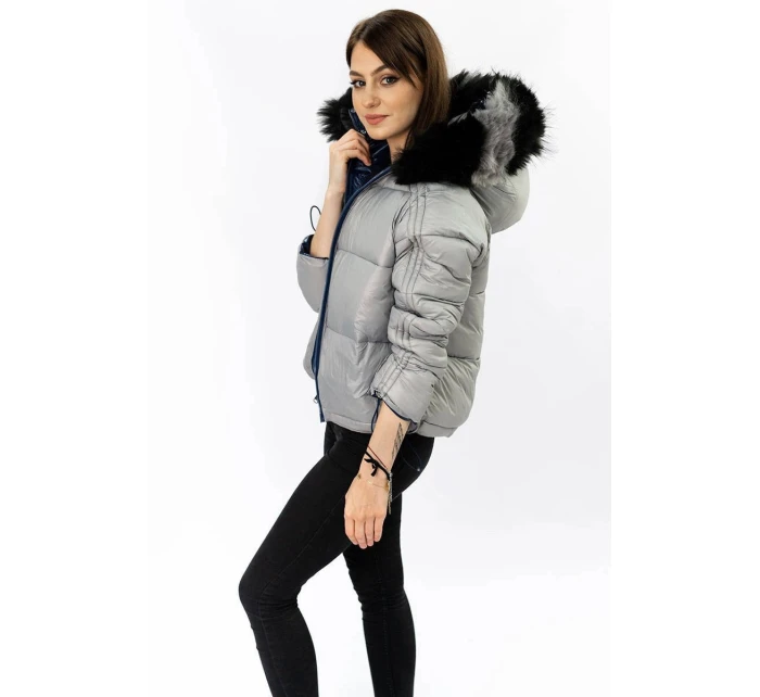Tmavě modro-šedá oboustranná dámská bunda (b9555) Tmavě modro-šedá oboustranná dámská bunda (b9555)