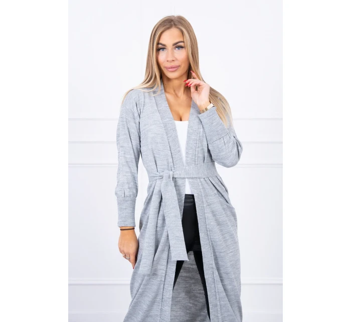 Svetr dlouhý svetr vázaný v pase šedý