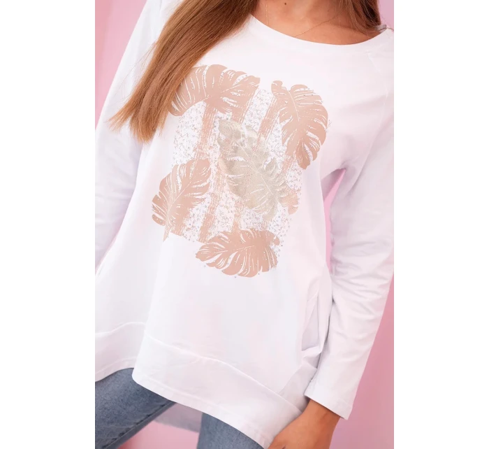 Dámská halenka s kapsami a ozdobným potiskem bílý