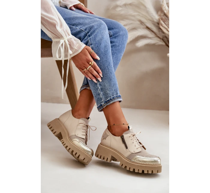 Dámské Polobotky Z Přírodní Kůže Béžové model 21670496 - Maciejka