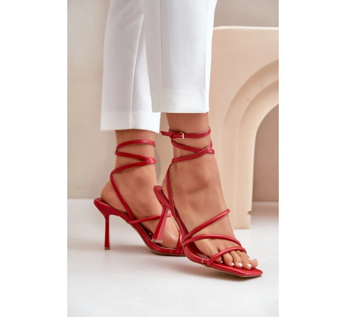 Stylové Sandály Na Podpatku S Pásky Červené model 21679427 - Boto Stylové Sandály Na Podpatku S Pásky Červené model 21679427 - Boto