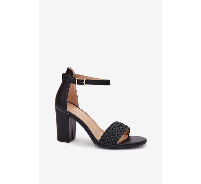 Dámské sandály na podpatku s pleteným pásem černé model 21698564 - EVENTO