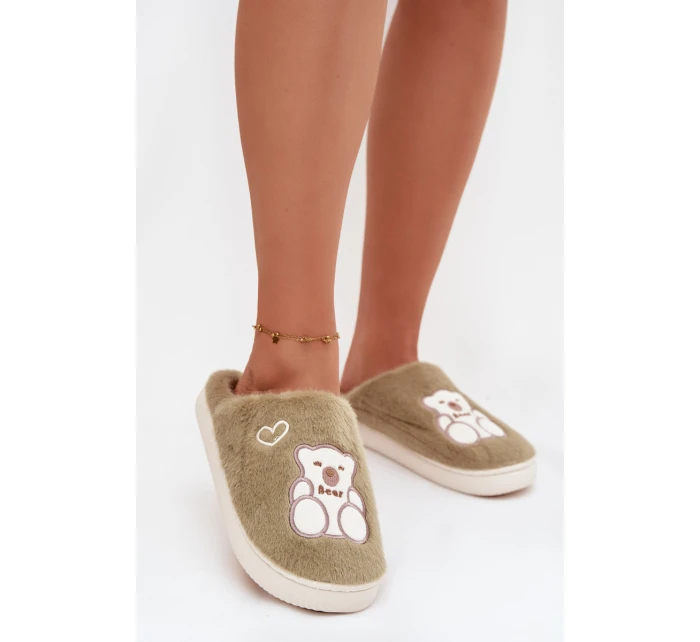 Dámské chlupaté papuče s medvídkem – zelené Noralie