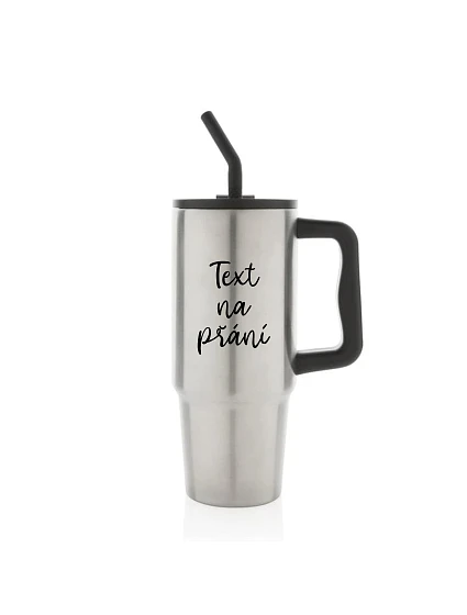 TEXT NA PŘÁNÍ - stříbrný cestovní termohrnek 900 ml TEXT NA PŘÁNÍ - stříbrný cestovní termohrnek 900 ml