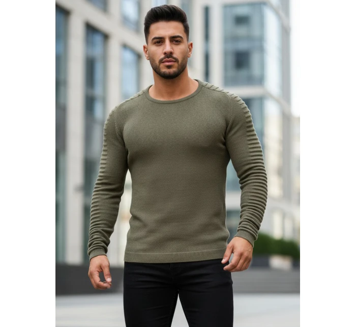 Pánský khaki svetr přes hlavu WX1606 Pánský khaki svetr přes hlavu WX1606